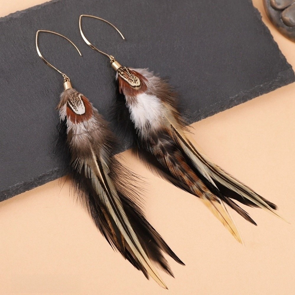Boho Long Feather Dangle Earri - Women Fashion Photoshoot ulasan dan harga