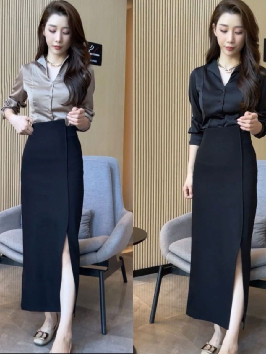 Elegant High Waist Slit Satin  - Women Fashion Over The Years ulasan dan harga