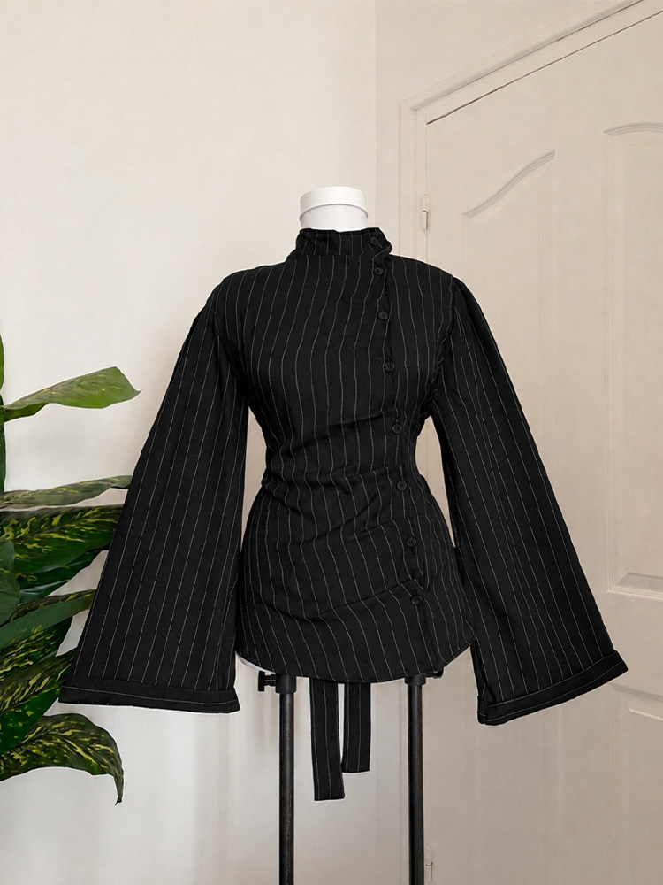 Women Long Sleeve Top Vertical - Women Fashion Necktie ulasan dan harga
