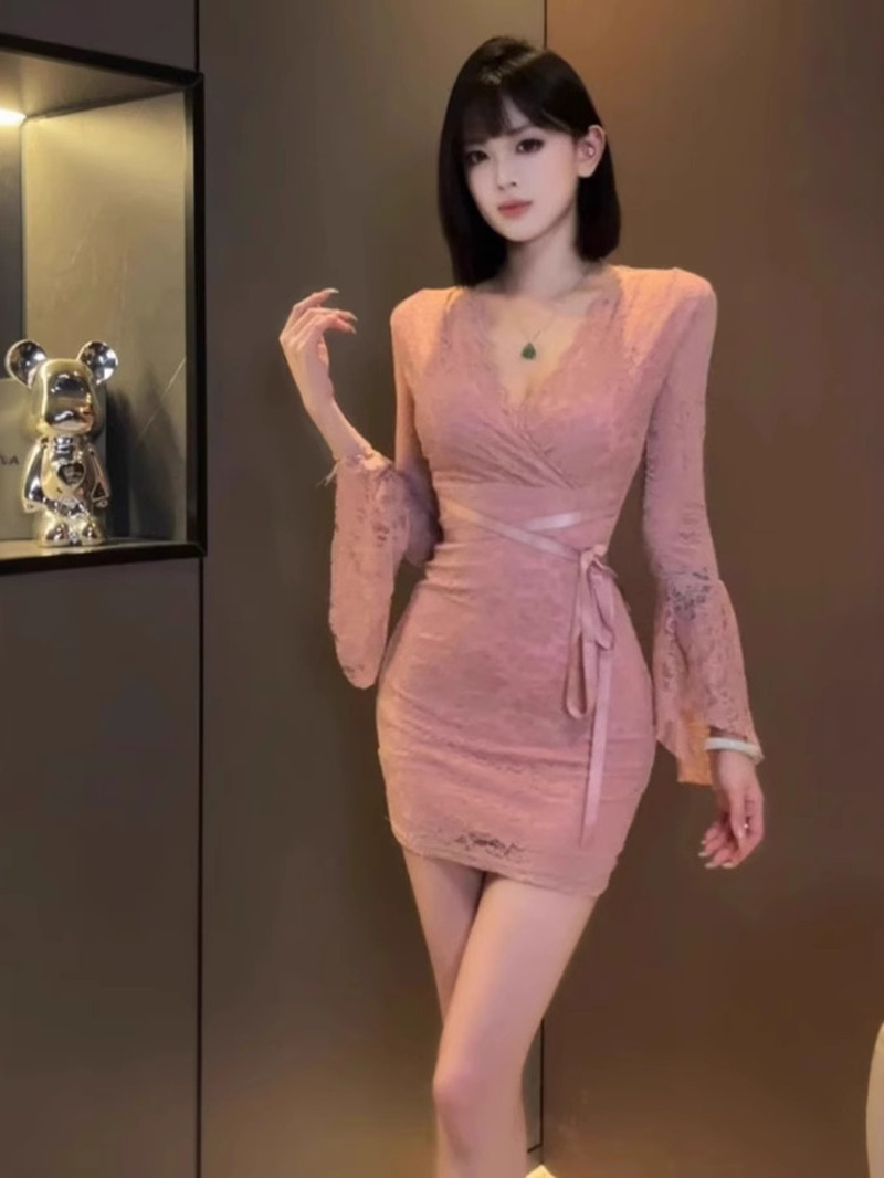 Sexy Lace Bell Sleeve Dress Wo - Women Fashion Dress Names ulasan dan harga