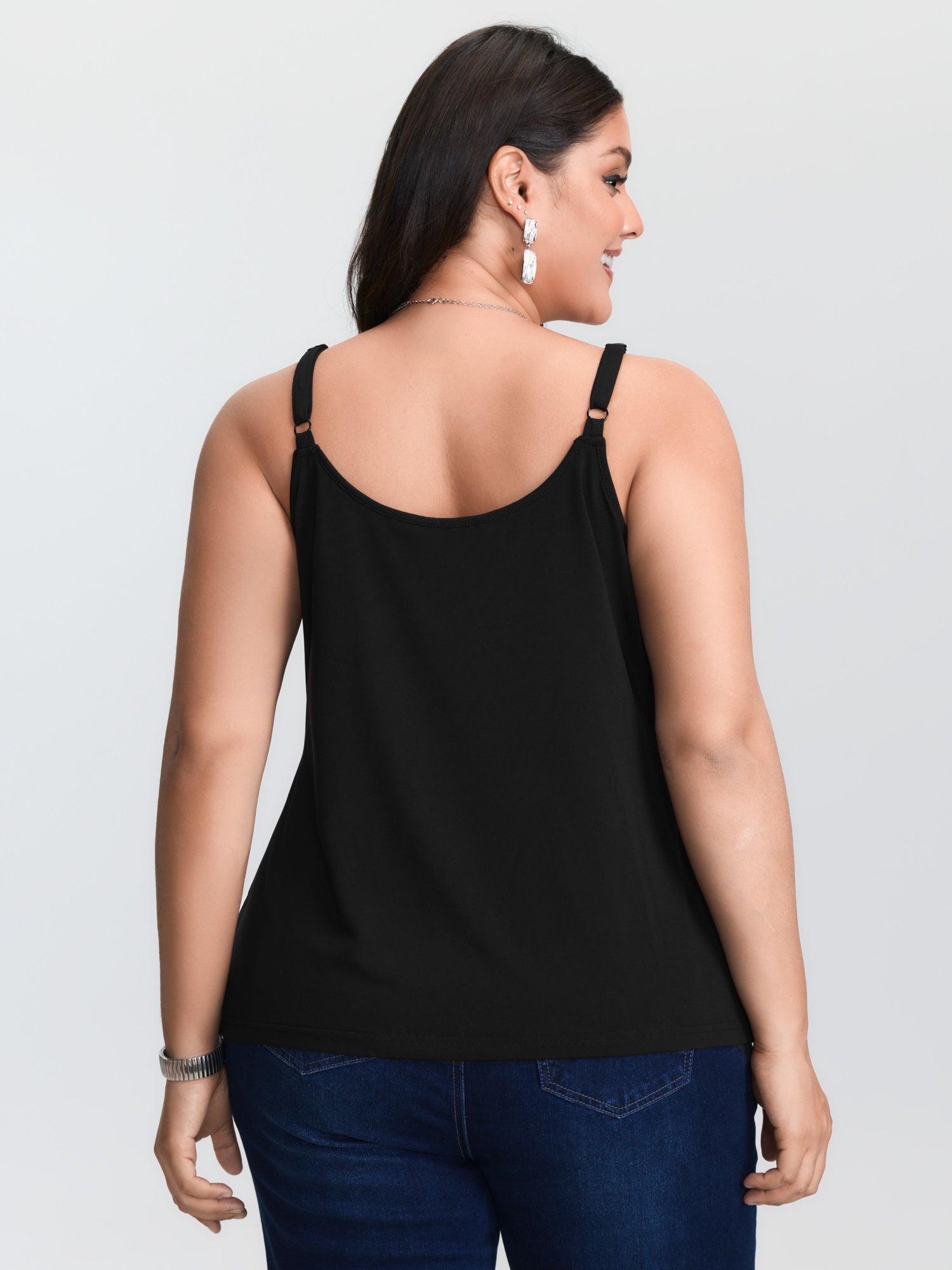 Plus‑size Black Knitted Camiso - Lace Trim Cami ulasan dan harga